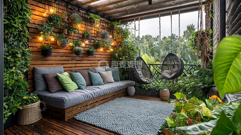 高清大图下载【趣麦麦图】绿植环绕的阳台休闲区