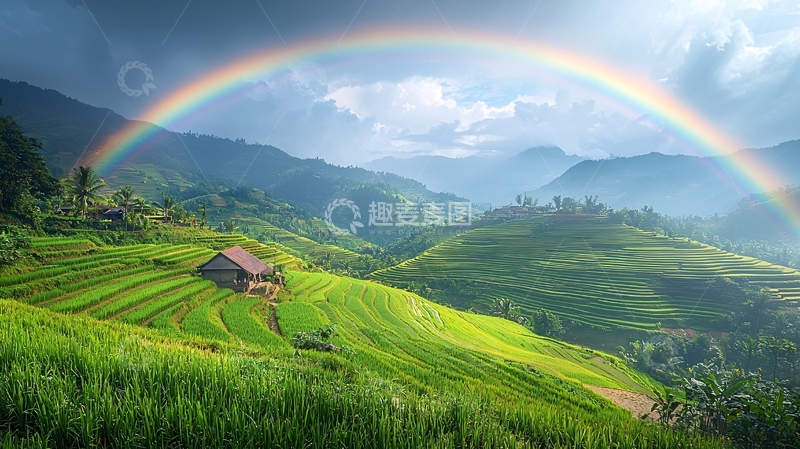 高清大图下载【趣麦麦图】彩虹山峦梯田