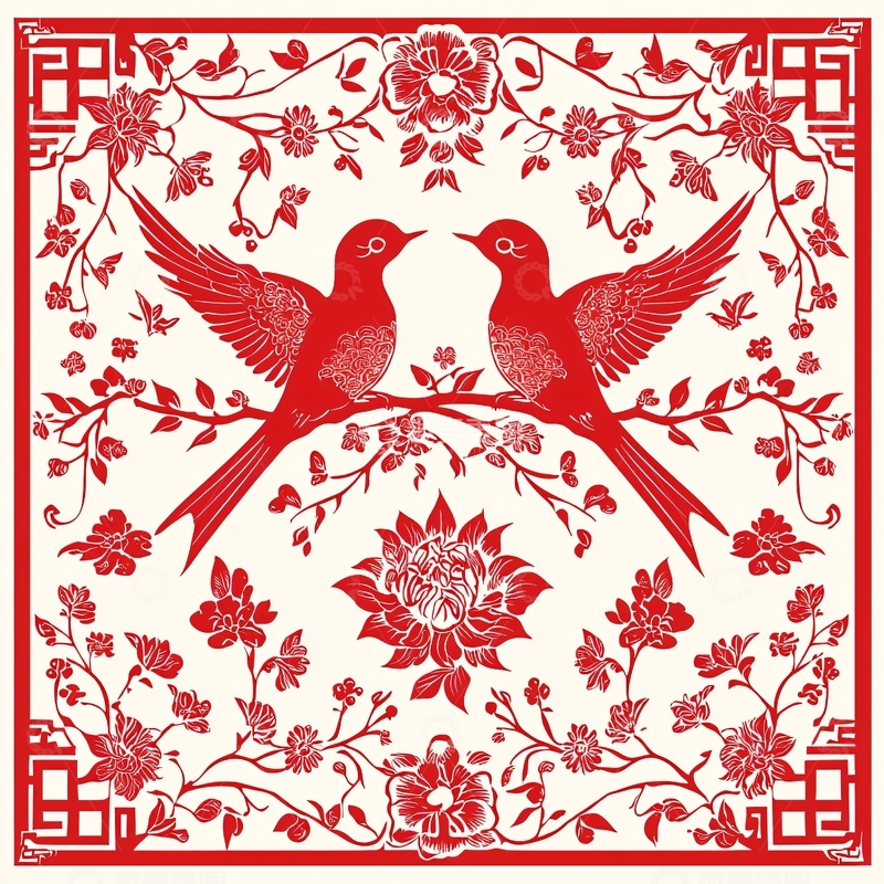高清大图下载【趣麦麦图】红双鸟纹样