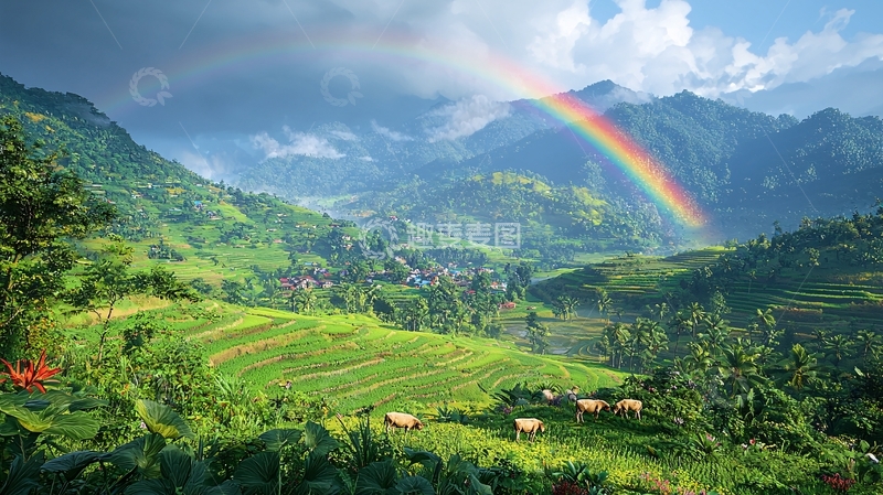 高清大图下载【趣麦麦图】彩虹山峦梯田
