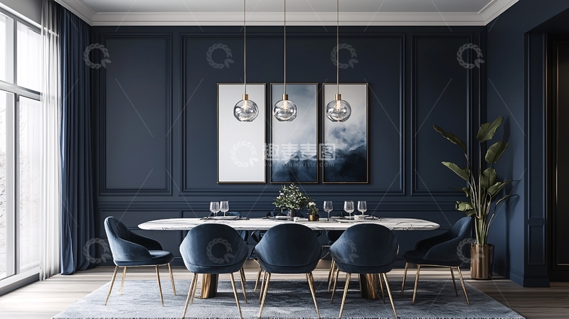 高清大图下载【趣麦麦图】现代简约深蓝色餐厅吊灯