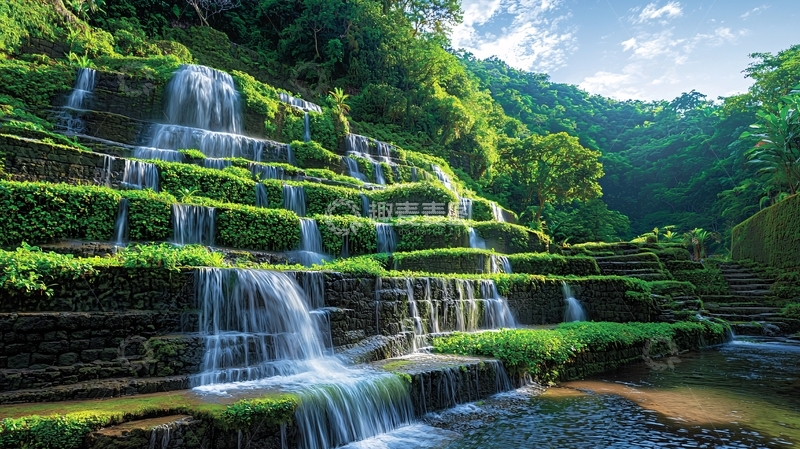 高清大图下载【趣麦麦图】层层叠叠的绿色瀑布