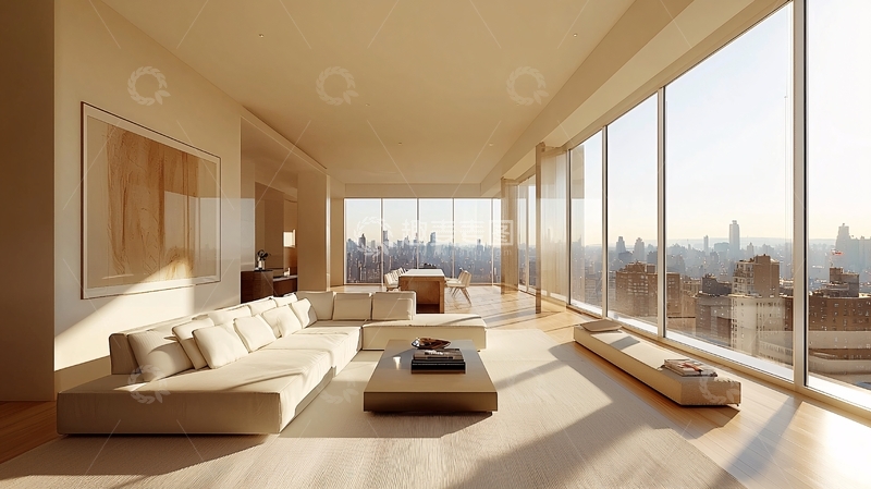 高清大图下载【趣麦麦图】极简风格落地窗公寓客厅
