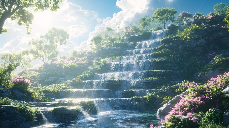 高清大图下载【趣麦麦图】梦幻般阶梯瀑布