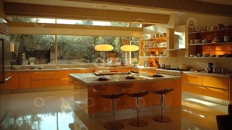 高清大图下载【趣麦麦图】现代化明亮黄色厨房