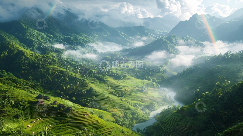 高清大图下载【趣麦麦图】云雾缭绕的山谷风景