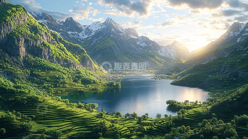 高清大图下载【趣麦麦图】山峰环绕的湖泊