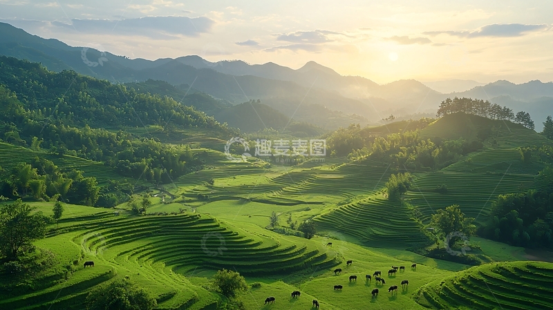 高清大图下载【趣麦麦图】梯田日出