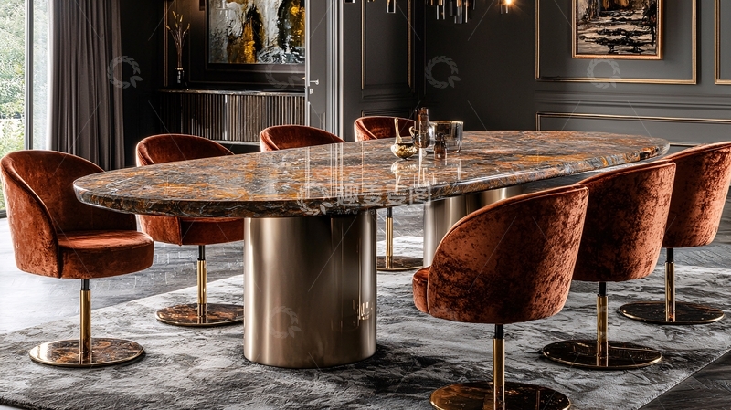 高清大图下载【趣麦麦图】高端大理石椭圆餐桌