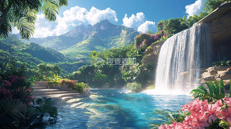 高清大图下载【趣麦麦图】热带雨林瀑布景观
