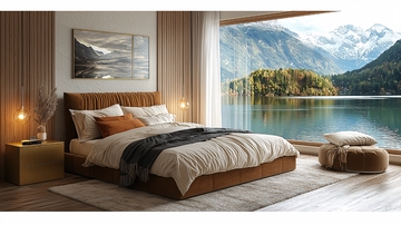 极简风卧室湖景大床