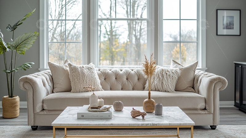 高清大图下载【趣麦麦图】-简约现代米色布艺沙发