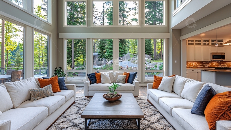 高清大图下载【趣麦麦图】明亮客厅落地窗大沙发