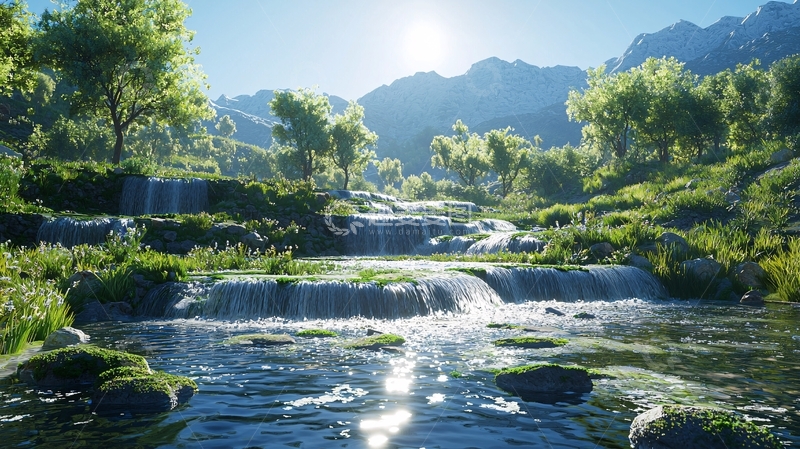 高清大图下载【趣麦麦图】阳光下的山间溪流