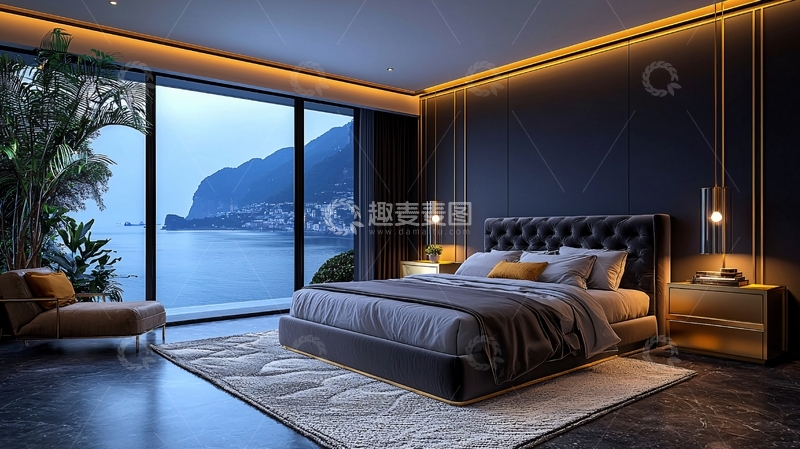 高清大图下载【趣麦麦图】极简现代海景卧室设计