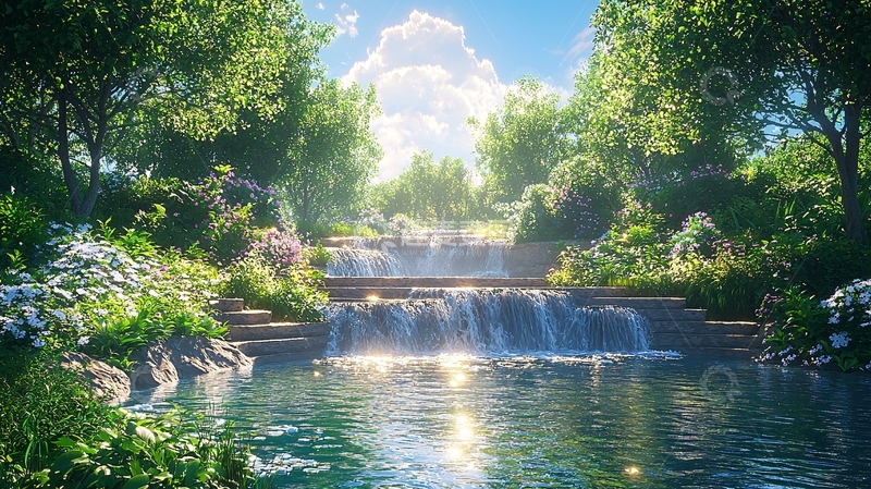 高清大图下载【趣麦麦图】阳光下的瀑布