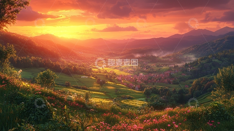 高清大图下载【趣麦麦图】壮丽山谷日落美景