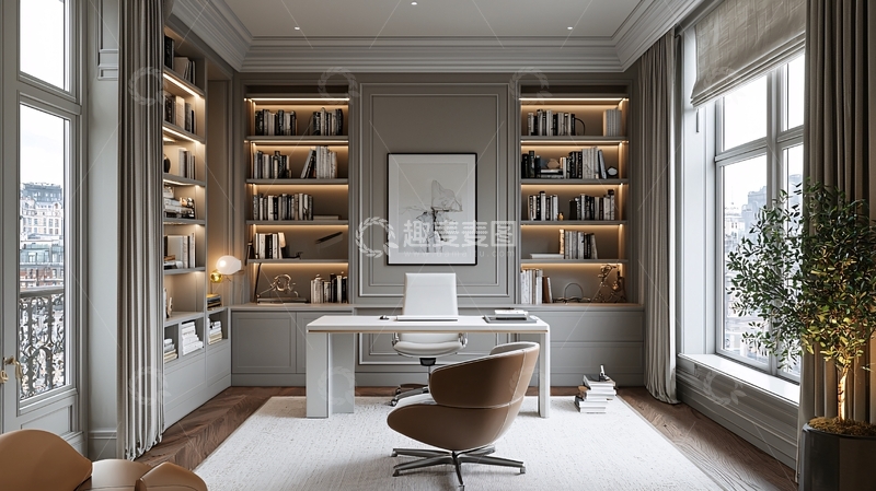 高清大图下载【趣麦麦图】高级灰色书房设计