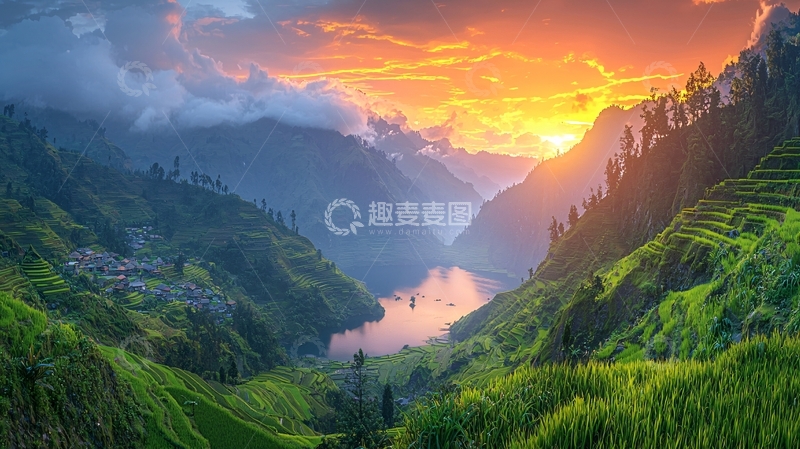 高清大图下载【趣麦麦图】壮丽山河夕阳美景