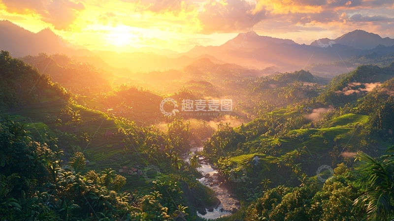 高清大图下载【趣麦麦图】日出山谷壮丽景色