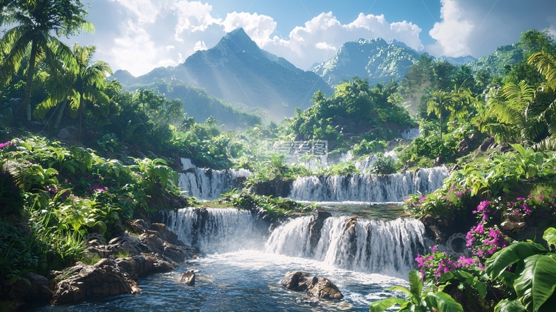高清大图下载【趣麦麦图】热带雨林瀑布山脉风景