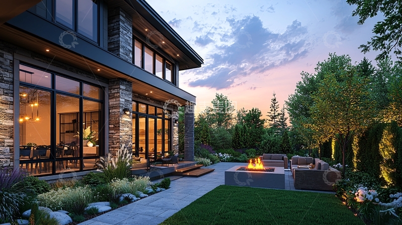 高清大图下载【趣麦麦图】现代风格别墅夜景