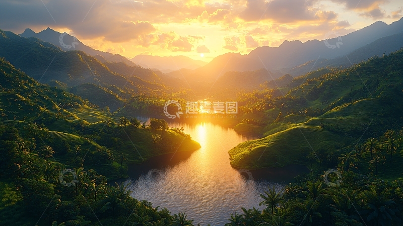 高清大图下载【趣麦麦图】日出山河