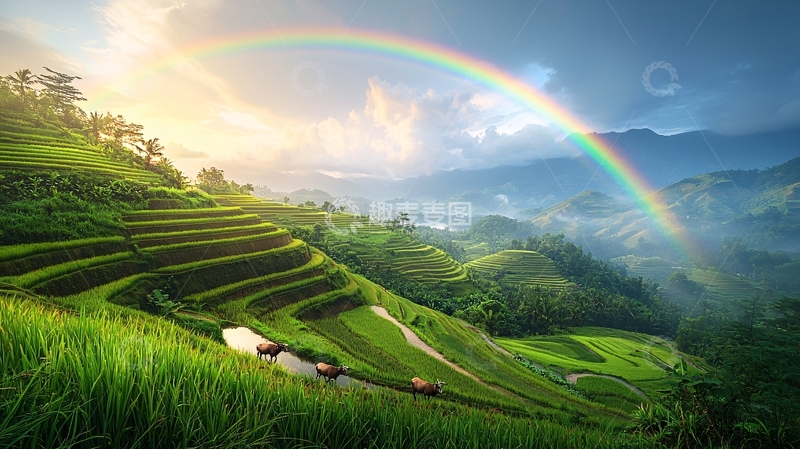 高清大图下载【趣麦麦图】彩虹梯田风景