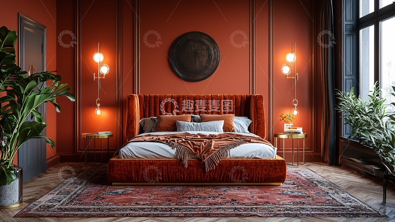 高清大图下载【趣麦麦图】暗红色卧室设计