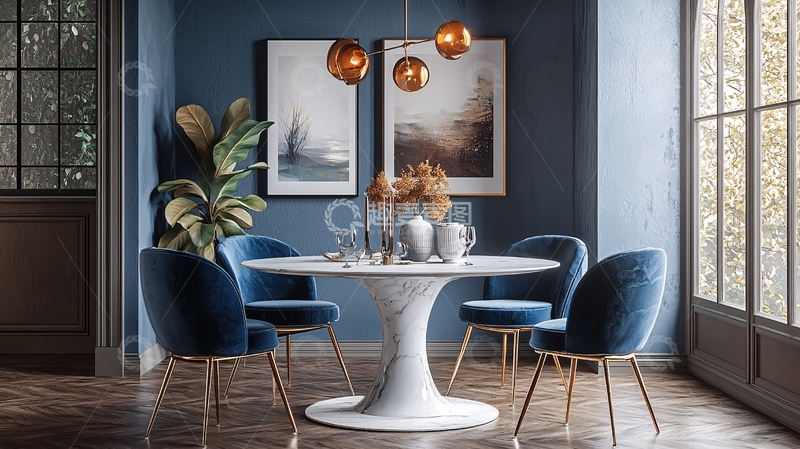 高清大图下载【趣麦麦图】蓝色调现代简约餐厅