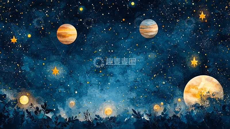 高清大图下载【趣麦麦图】水彩星空行星