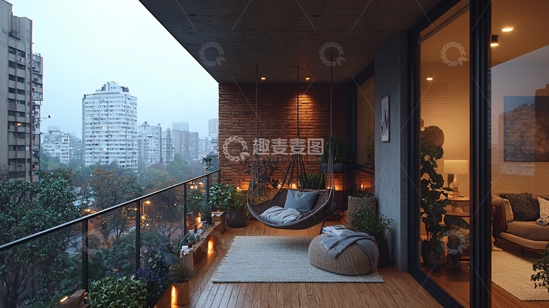 高清大图下载【趣麦麦图】都市雨景阳台