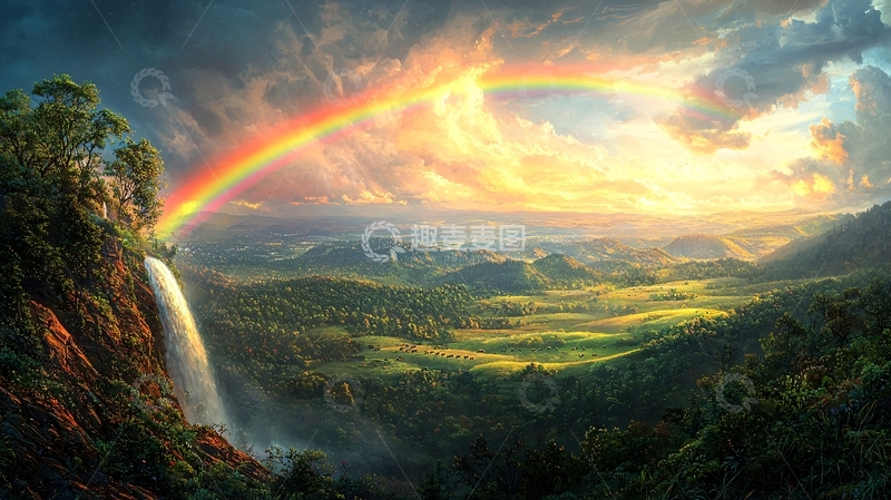 高清大图下载【趣麦麦图】彩虹瀑布仙境