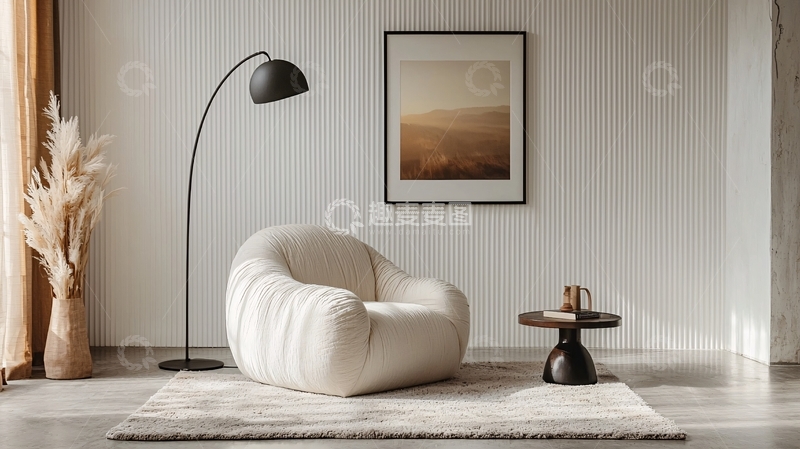 高清大图下载【趣麦麦图】极简风白色单人沙发