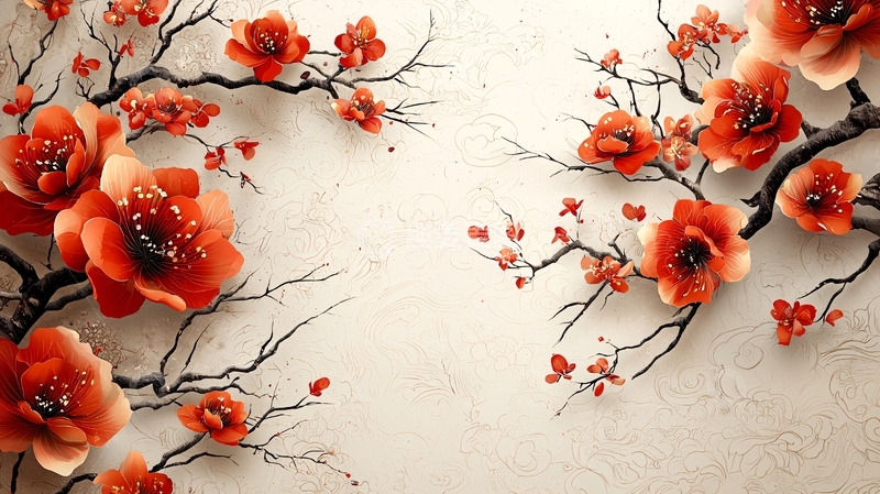 高清大图下载【趣麦麦图】红花枝头素雅背景