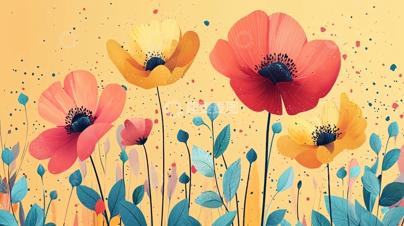 高清大图下载【趣麦麦图】温柔的红色和黄色罂粟花