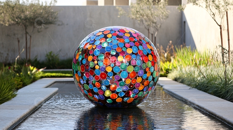 高清大图下载【趣麦麦图】彩色玻璃球雕塑