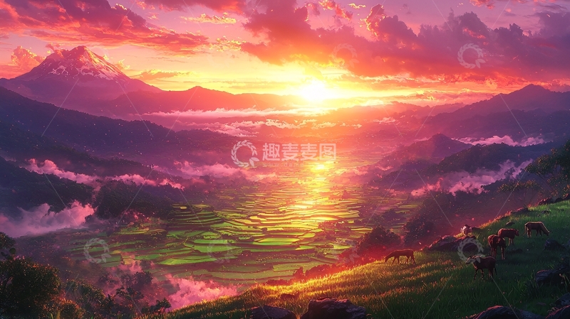 高清大图下载【趣麦麦图】日出山脉彩霞