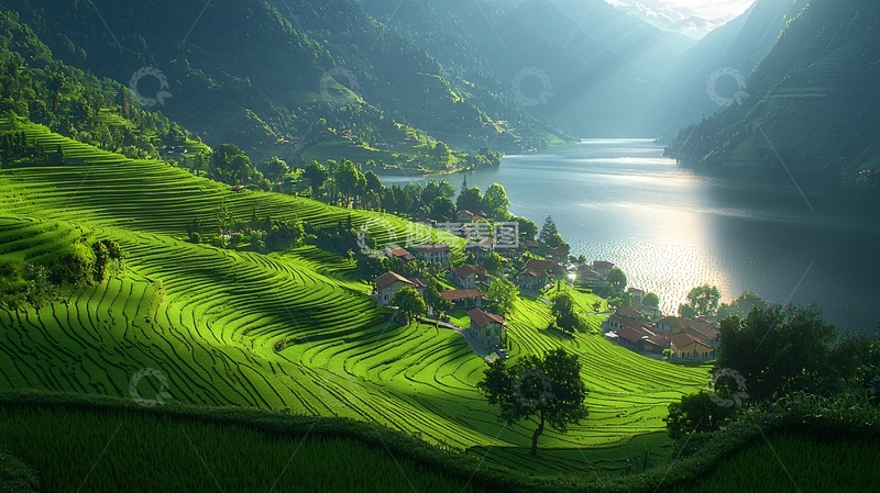高清大图下载【趣麦麦图】山清水秀田园风光