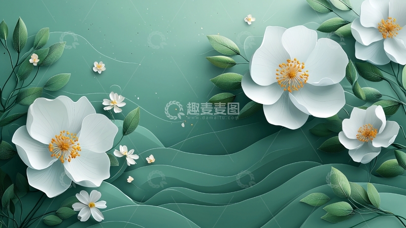 高清大图下载【趣麦麦图】纸艺花卉绿意背景