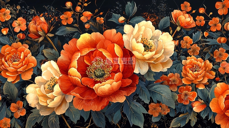 高清大图下载【趣麦麦图】暗色背景下盛开的牡丹花