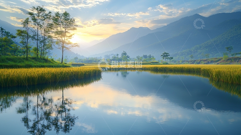 高清大图下载【趣麦麦图】宁静湖面山水风光