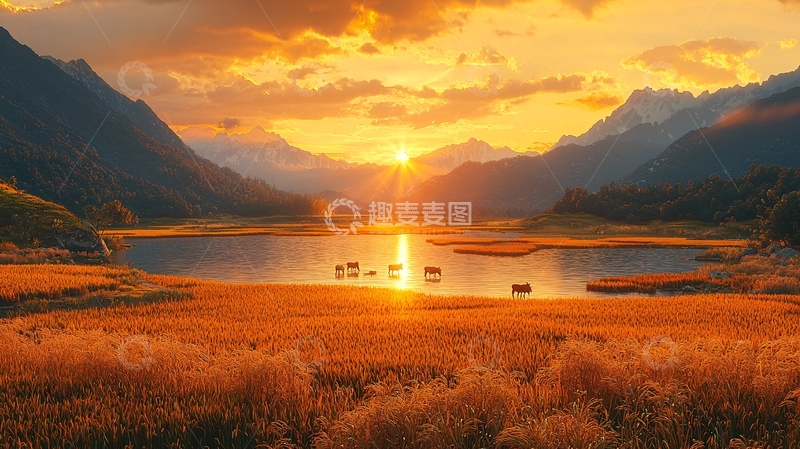 高清大图下载【趣麦麦图】壮丽山河夕阳景色