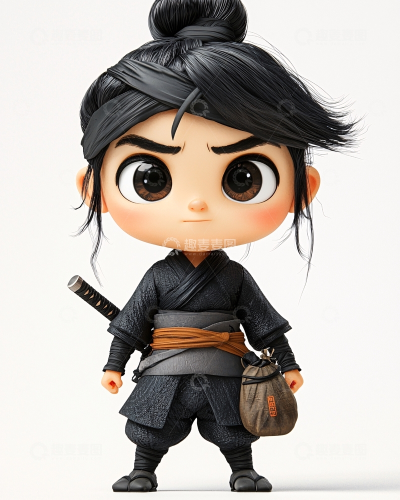 高清大图下载【趣麦麦图】可爱卡通武士女孩