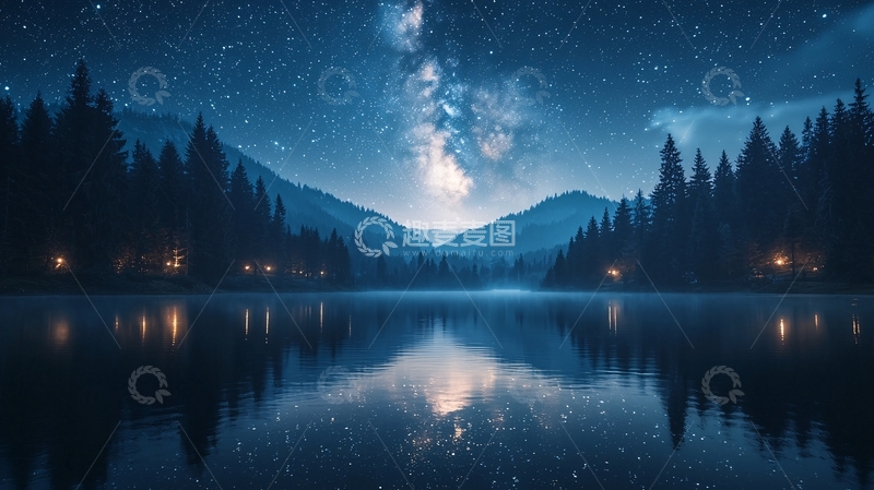 高清大图下载【趣麦麦图】星空下的宁静湖泊