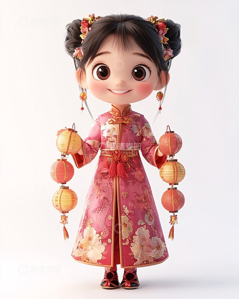 高清大图下载【趣麦麦图】-可爱中国风卡通女孩