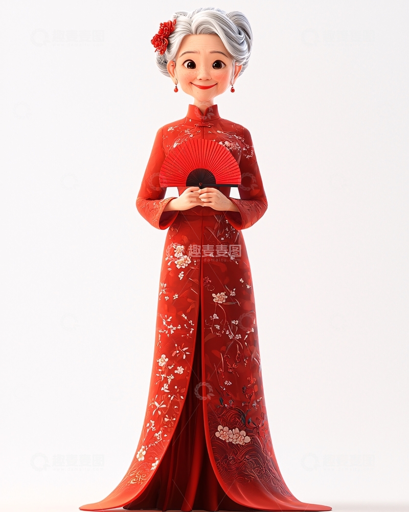 高清大图下载【趣麦麦图】卡通中国风老太太