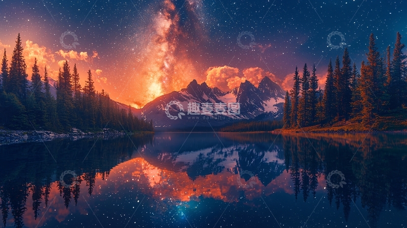 高清大图下载【趣麦麦图】宁静湖面星空倒影