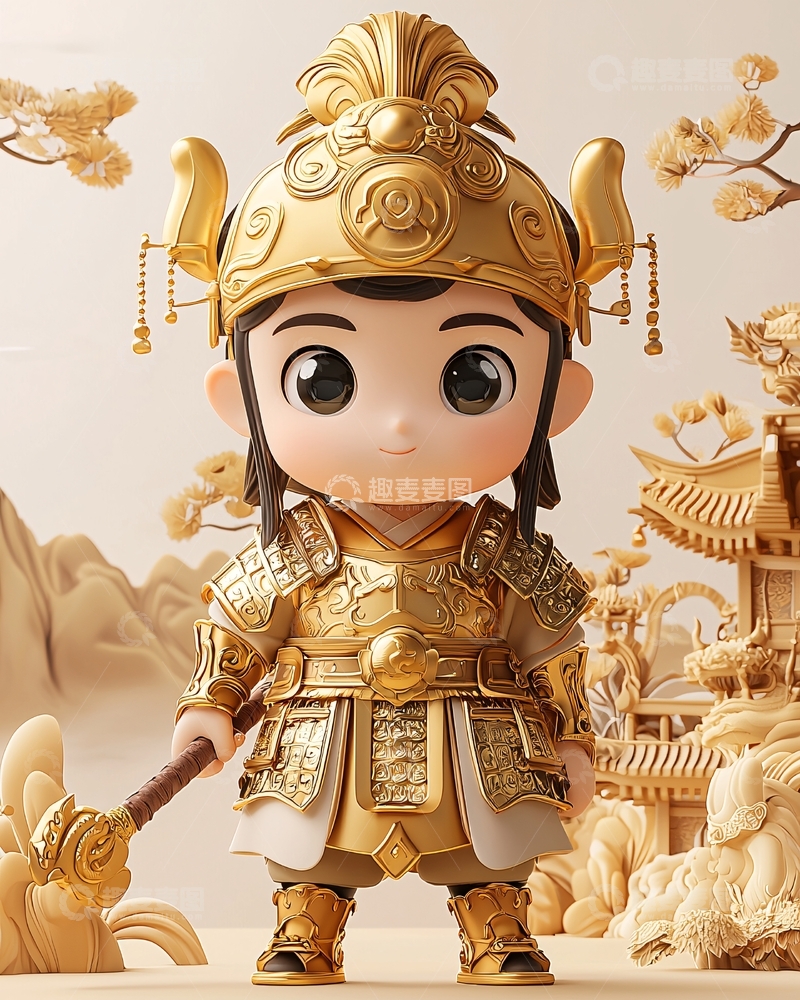 高清大图下载【趣麦麦图】Q版黄金盔甲将军