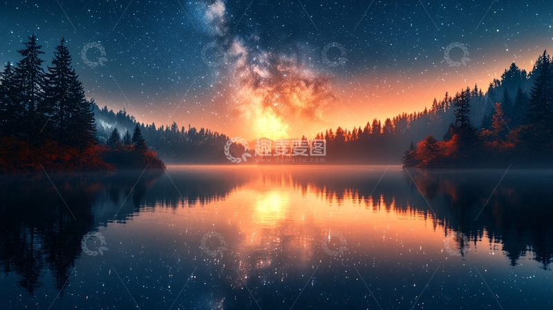 高清大图下载【趣麦麦图】星空湖泊日出